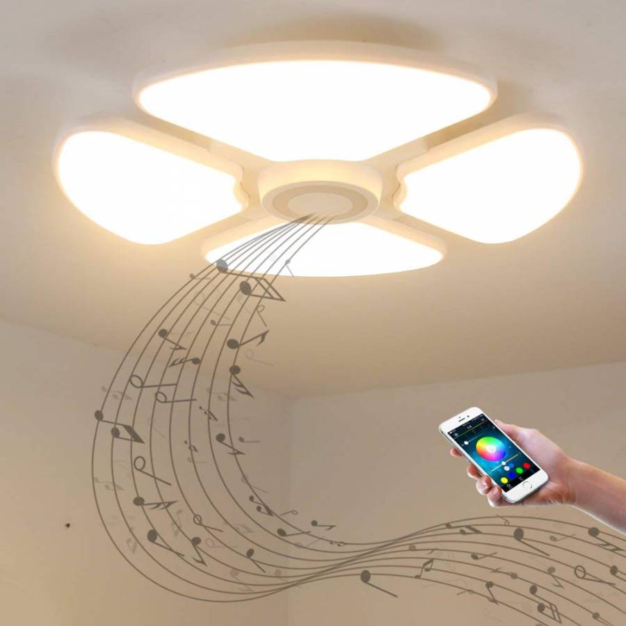 Plafoniera Led Smart Klausstech, Putere 48 W, Difuzor Integrat, Lumini Rgb, Conexiune Wireless Android & Ios, Luminozitate & Caldura Ajustabile Wireless, Design Modern, Alb