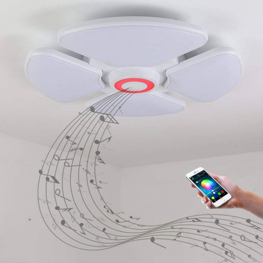 Plafoniera Led Smart Klausstech, Putere 48 W, Difuzor Integrat, Lumini Rgb, Conexiune Wireless Android & Ios, Luminozitate & Caldura Ajustabile Wireless, Design Modern, Alb