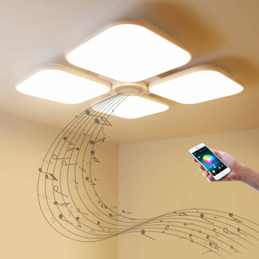 Plafoniera Led Smart Klausstech, Putere 72 W, Difuzor Integrat, Lumini Rgb, Conexiune Bluetooth Android & Ios, Luminozitate & Caldura Ajustabile , Design Modern, Alb