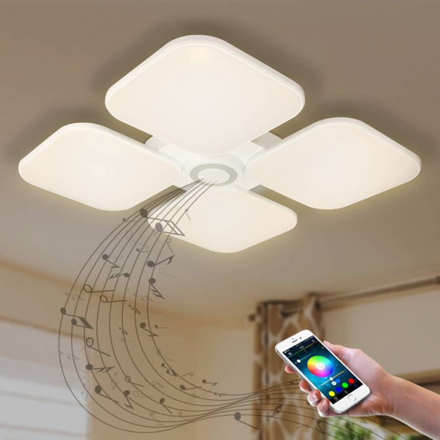 Plafoniera Led Smart Klausstech, Putere 72 W, Difuzor Integrat, Lumini Rgb, Conexiune Bluetooth Android & Ios, Luminozitate & Caldura Ajustabile , Design Modern, Alb