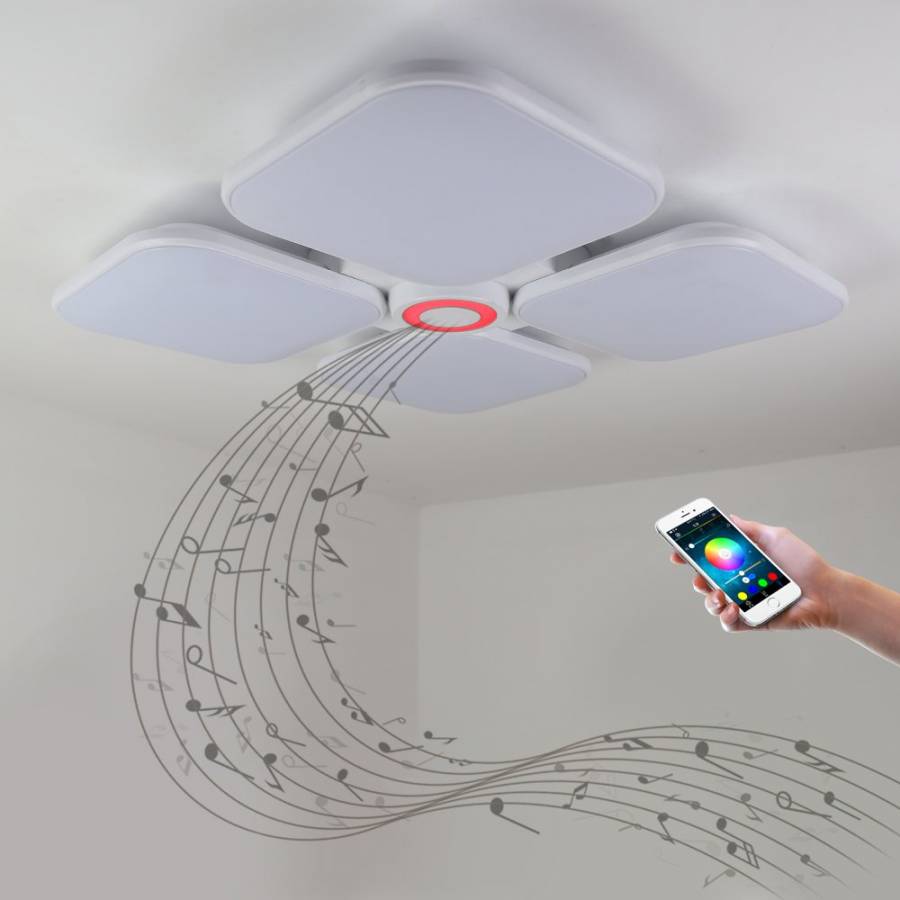 Plafoniera Led Smart Klausstech, Putere 72 W, Difuzor Integrat, Lumini Rgb, Conexiune Bluetooth Android & Ios, Luminozitate & Caldura Ajustabile , Design Modern, Alb