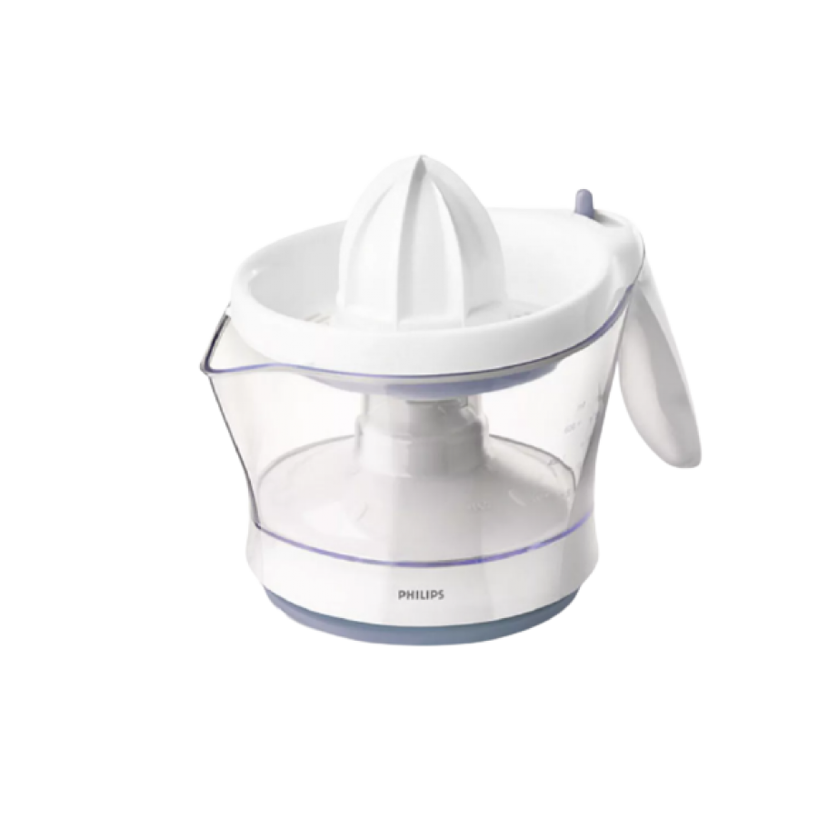 Presa Philips Citrice Collection, Material Vas San, 0.6 L, Putere 25 W, Anti-alunecare, Separator De Pulpa, Compartiment Pentru Cablu Integrat, Culoare Alb