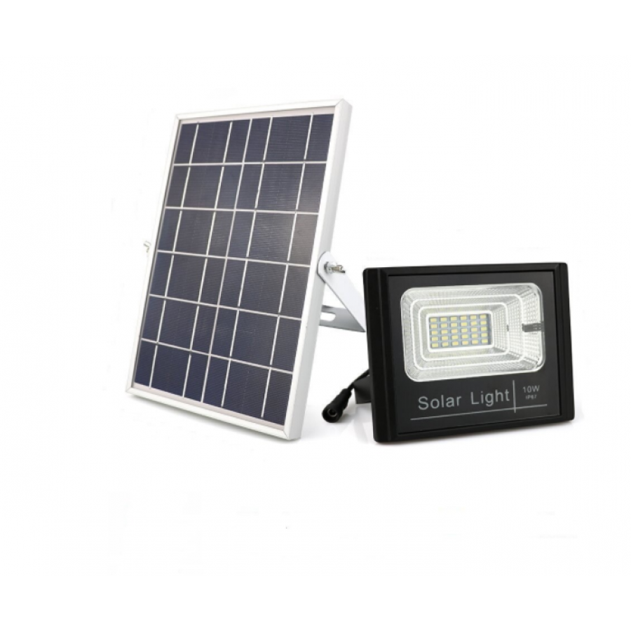 Proiector Cu Panou Solar Klausstech, 42 De Led-uri, Telecomanda, Ip66, Putere 10w, Usor De Instalat, Design Ergonomic, Destinat Pentru Exterior, Negru/alb