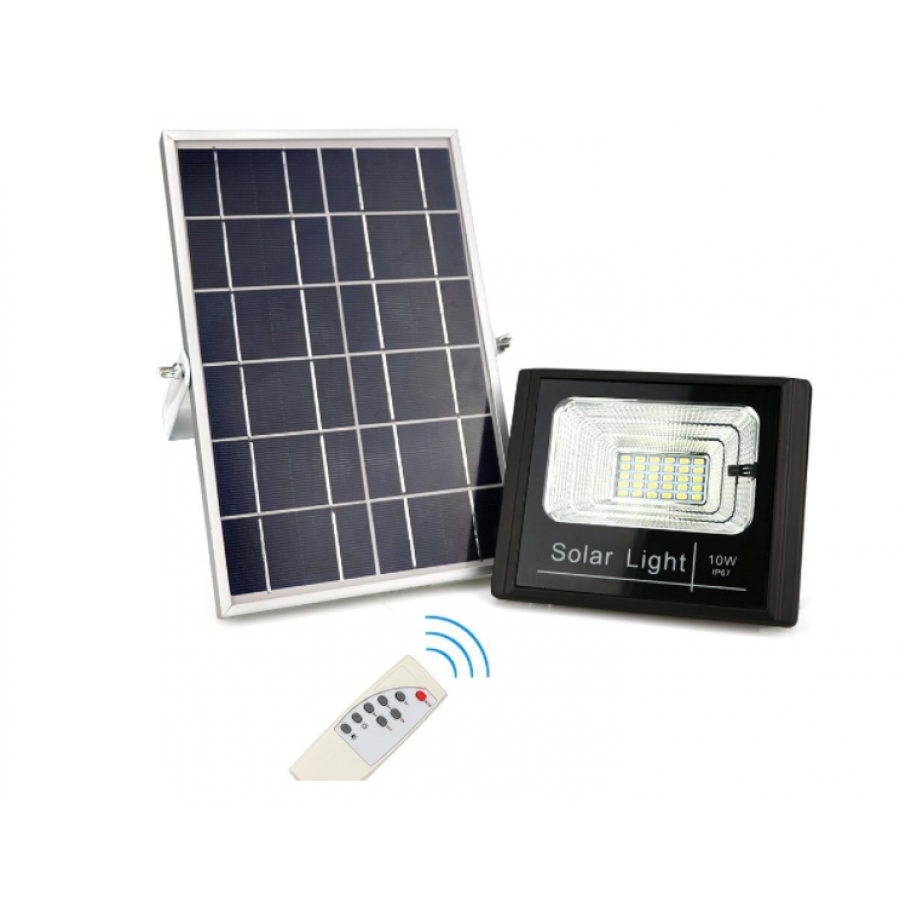 Proiector Cu Panou Solar Klausstech, 42 De Led-uri, Telecomanda, Ip66, Putere 10w, Usor De Instalat, Design Ergonomic, Destinat Pentru Exterior, Negru/alb