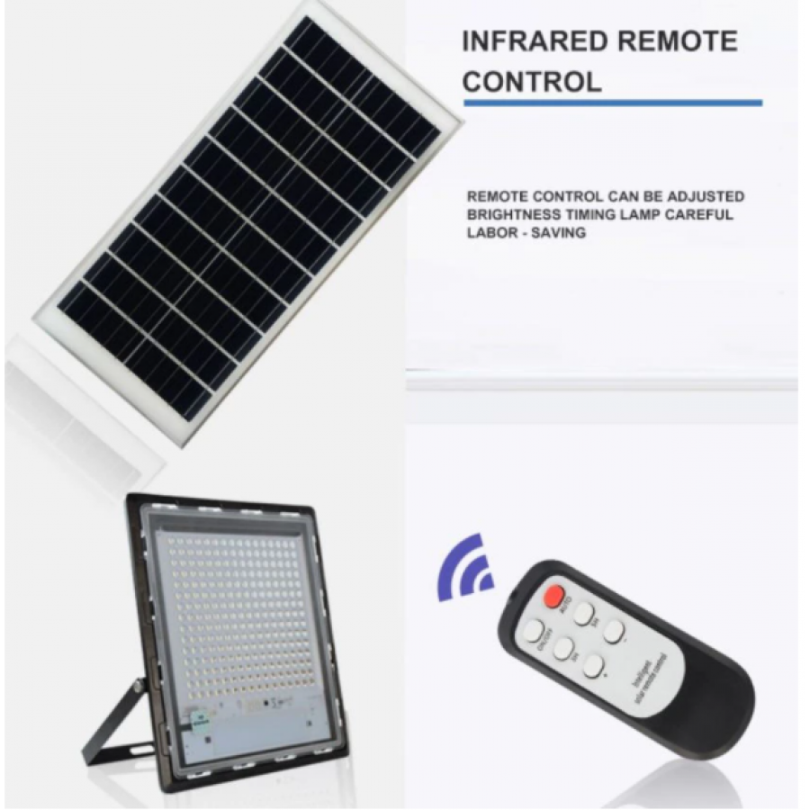 Proiector Cu Panou Solar, Putere 300w, 240 Led-uri, Telecomanda Cu Multiple Functii, Setarea Intensitatii Luminoase, Setare Timpului De Functionare,