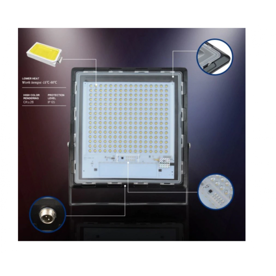 Proiector Cu Panou Solar, Putere 300w, 240 Led-uri, Telecomanda Cu Multiple Functii, Setarea Intensitatii Luminoase, Setare Timpului De Functionare,