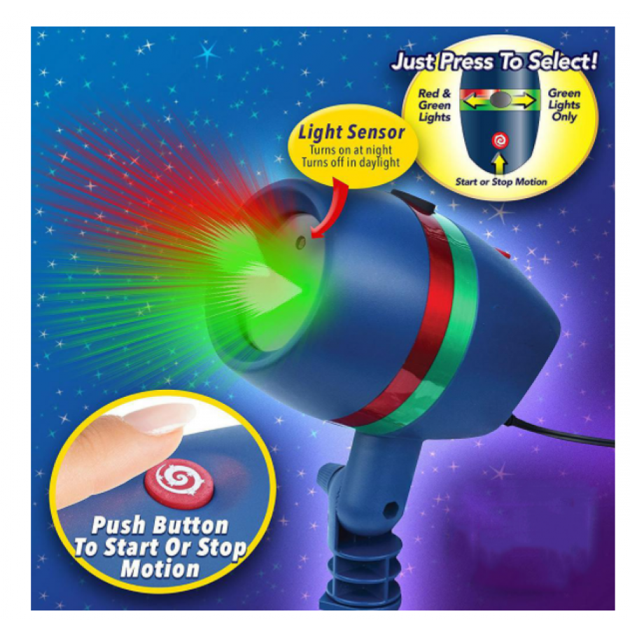 Proiector Laser Klausstech, Joc De Lumini,  Lumini Rosu&verde, Waterproof, Ip44, Destinat Pentru Gradina, Raza 15m, Buton On/off, Usor De Folosit, Design Modern, Compact, Albastru