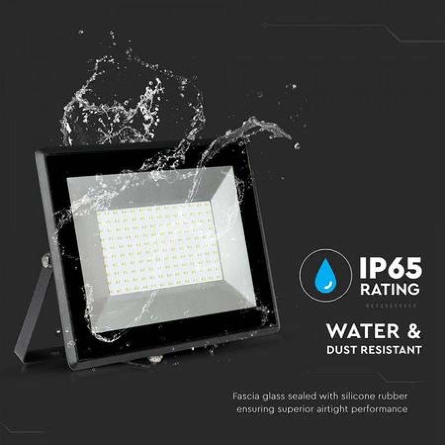 Proiector Led 100w Cu Unghiul Fascicul 110°, Flux Luminos 8500 Lumen, Lumina Alba Calda 3000 K,clasa De Protectie Ip65 Exterior,design Compact, Culoare Negru