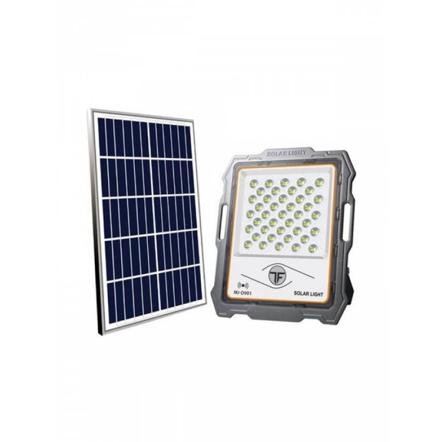 Proiector Led Cu Panou Solar Klausstech, 100w, 82 De Led-uri Cu Lumina Alba,  Telecomanda, Control De La Distanta, Compact Si Ergonomic, Consum Scazut De Energie, Negru