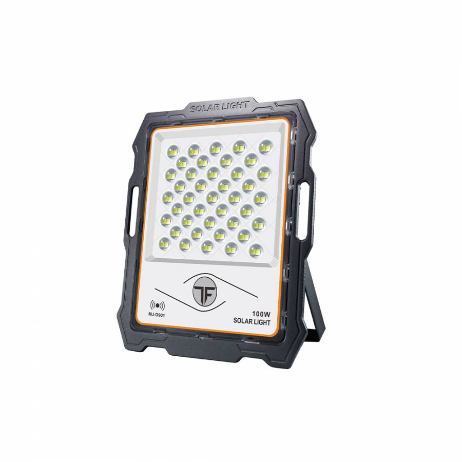 Proiector Led Cu Panou Solar Klausstech, 100w, 82 De Led-uri Cu Lumina Alba,  Telecomanda, Control De La Distanta, Compact Si Ergonomic, Consum Scazut De Energie, Negru