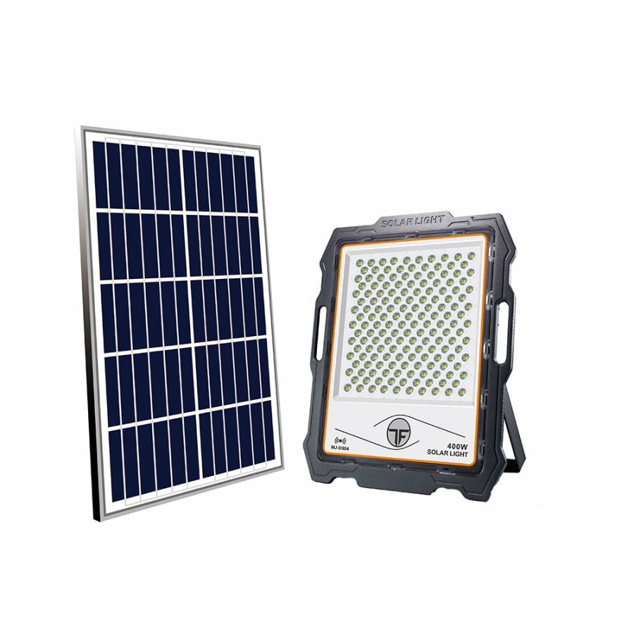 Proiector Led Cu Panou Solar Klausstech, 400w, 324 De Led-uri Cu Lumina Alba,  Telecomanda, Control De La Distanta, Compact Si Ergonomic, Consum Scazut De Energie, Negru