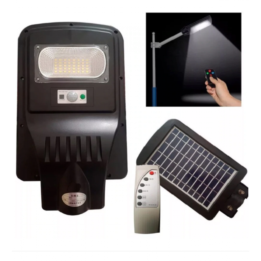 Proiector Led KlaussTech Cu Panou Solar, Telecomanda Inclusa, Rezistenta Waterproof Ip65, Proiectare 40 Led Smd, Putere 20 W, Acumulator Li-ion, Senzor De Miscare, Modern, Negru