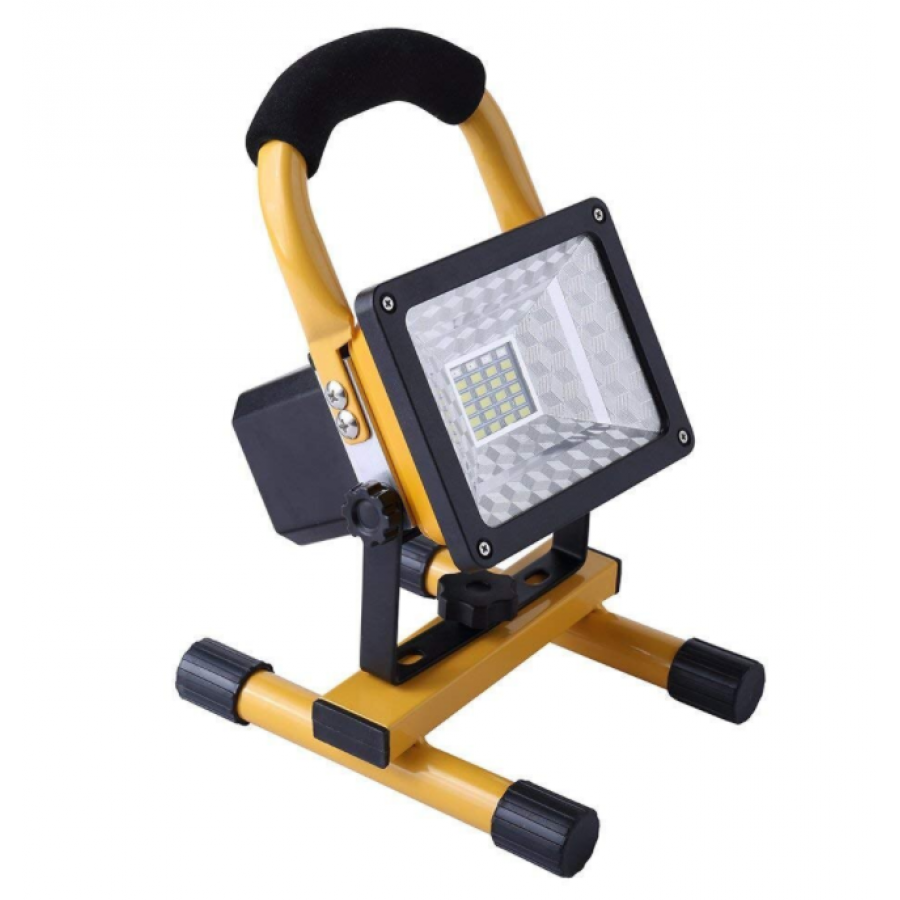 Proiector Led Cu Suport, 30w, Acumulator, Protectie Ip65 Exterior, 2400lm,  6000-6500k, Material Aluminiu, Negru/galben