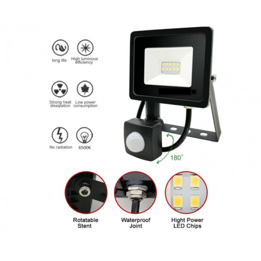 Proiector Led Klausstech, Putere De 30w, Flux Lluminos 2700lm, Senzor De Miscare, Culoare Lumina 6500k, Clasa De Protectie Ip66, Negru