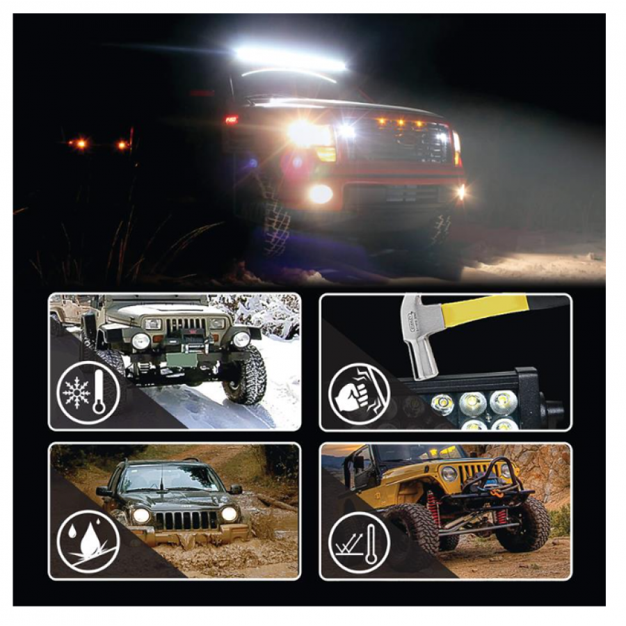 Proiector Profesional Auto Led Klausstech, Cu Suport, Destinat Off Road, 60 De Led-uri,  Putere 180w, 12 - 36 V, Ip68, Aliaj - Aluminiu, Durata De Viata 50000 Ore,negru