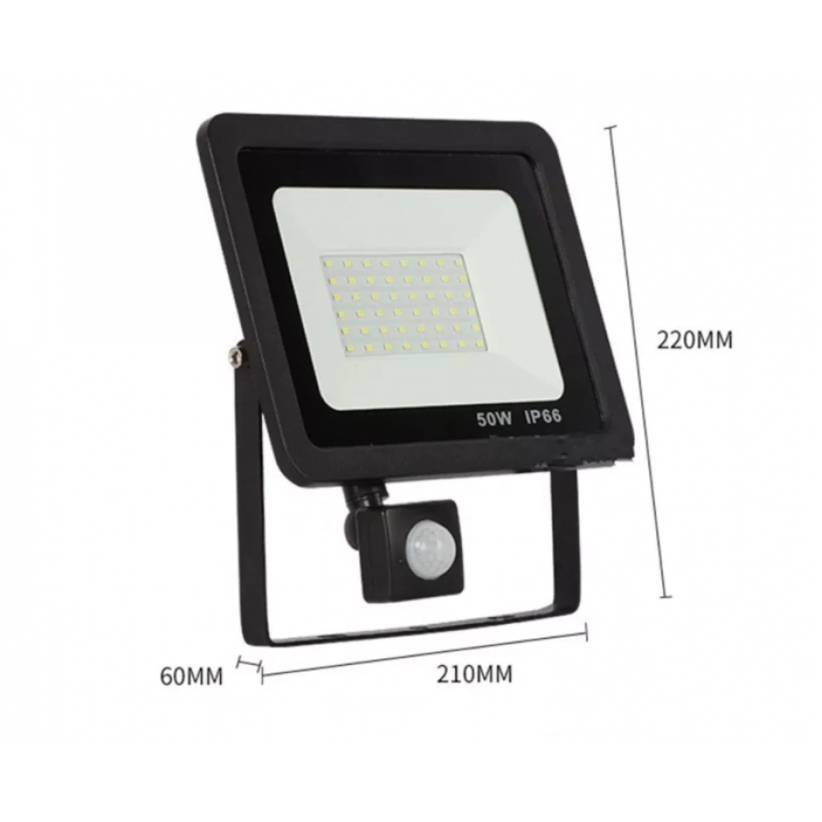 Proiector Profesional Led Klausstech, Putere De 50w, Flux Luminos 4500lm, Senzor De Miscare, Lumina Alba 6500k, Ip66, Culoare Negru