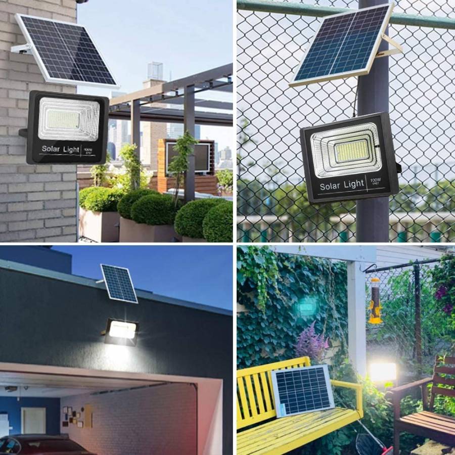 Proiector Solar De Exterior Klausstech, 100 W, Telecomanda Inclusa, Lumina Led, Temperatura Culoare 6500 K, Protectie Ip 66, Durata Lunga De Viata, 3 Moduri De Instalare, Design Modern, Negru