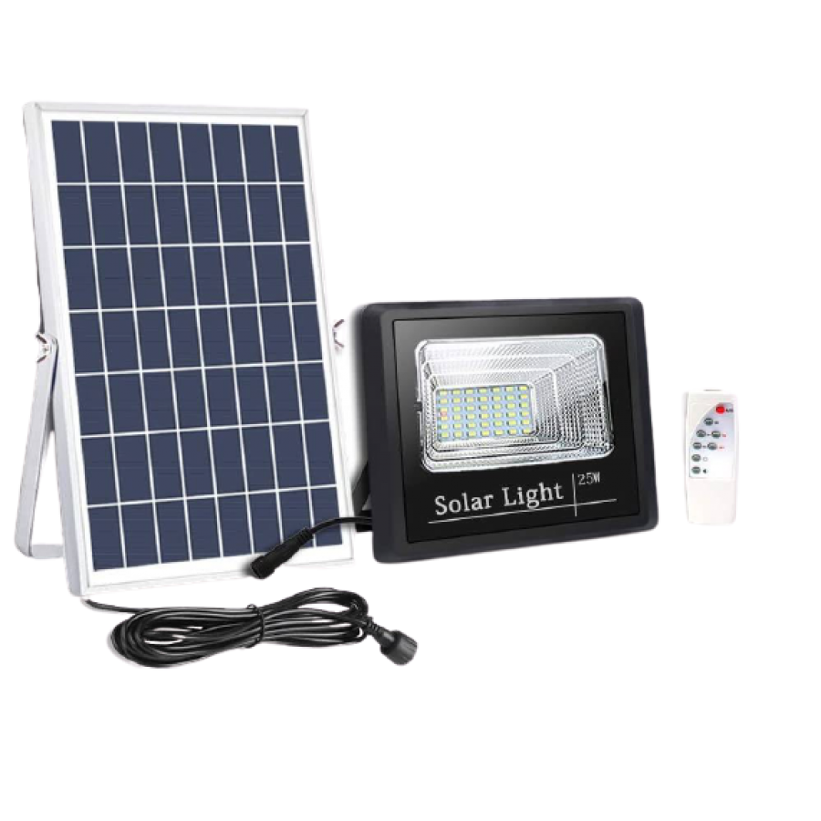 Proiector Solar De Exterior Klausstech, 25 W, Telecomanda Inclusa, Lumina Led, Temperatura Culoare 6500 K, Protectie Ip 66, Autonomie 50000h, 3 Moduri De Instalare, Design Modern, Negru