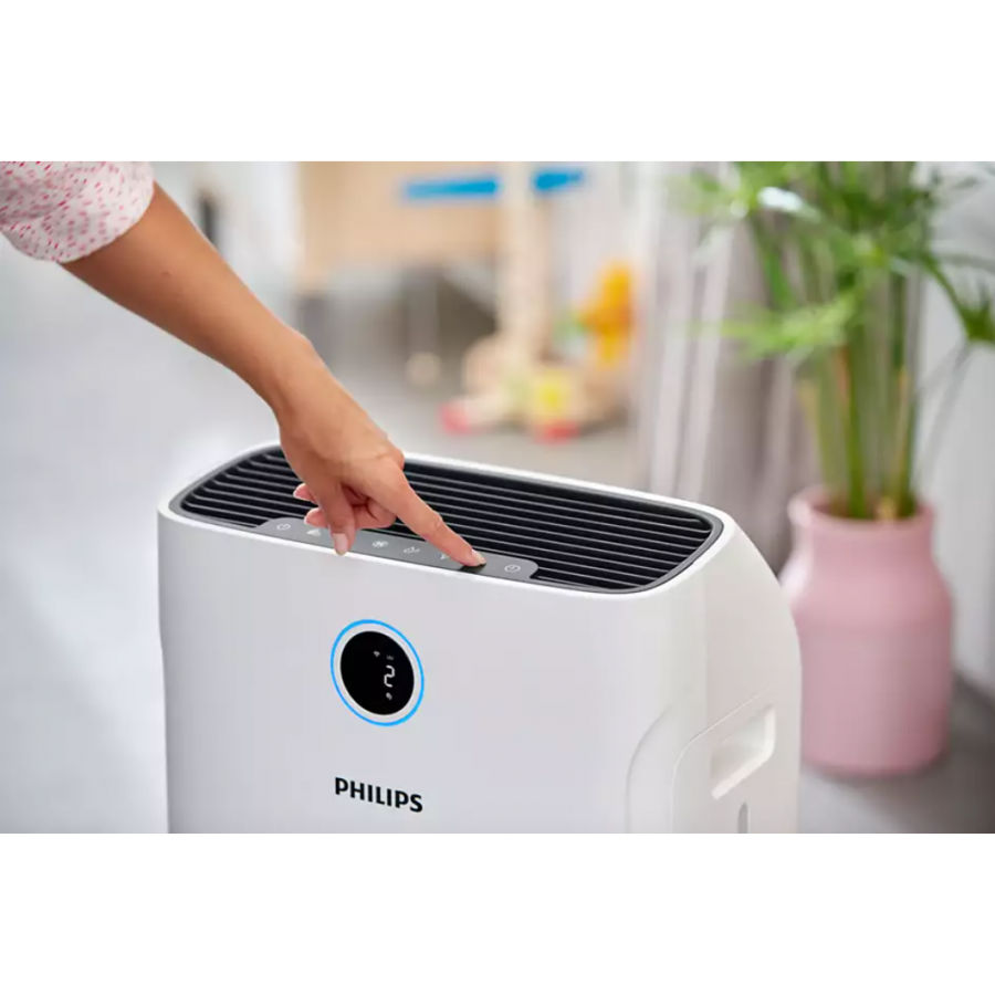 Purificator Si Umidificator De Aer 2 In 1 Philips, Afisaj Calitate, 3 Moduri Automate Cu Motor Cc, Functie Cronometru, Senzor Pm2.5, Lungime Cablu 1.8 M, Panou Tactil, Alb