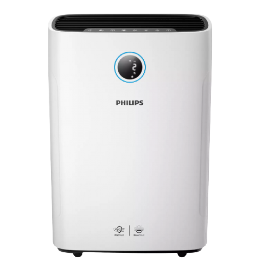 Purificator Si Umidificator Philips Ce Acopera 60 M2/645 Ft2, Afisaj Umiditate Aer, Mod Nocturn, Mod Automat, Silentios, 4 Setari De Turatie, Cronometru, Motor Cc, Alb