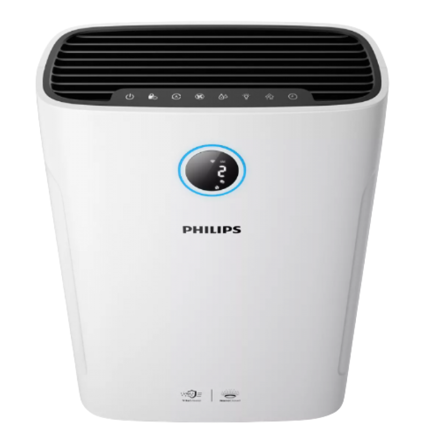 Purificator Si Umidificator Philips Ce Acopera 60 M2/645 Ft2, Afisaj Umiditate Aer, Mod Nocturn, Mod Automat, Silentios, 4 Setari De Turatie, Cronometru, Motor Cc, Alb