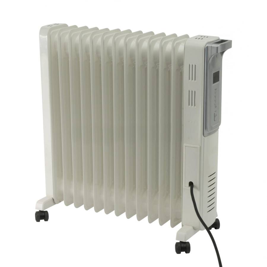 Radiator Cu Ulei, Putere 2500 W, 3 Trepte De Incalzire, 13 Elementi, Termostat Electronic, Ecran Digital, Protectie Supraincalzire Si Rasturnare, Alimentare 230 V/ 50 Hz, Design Modern, Alb