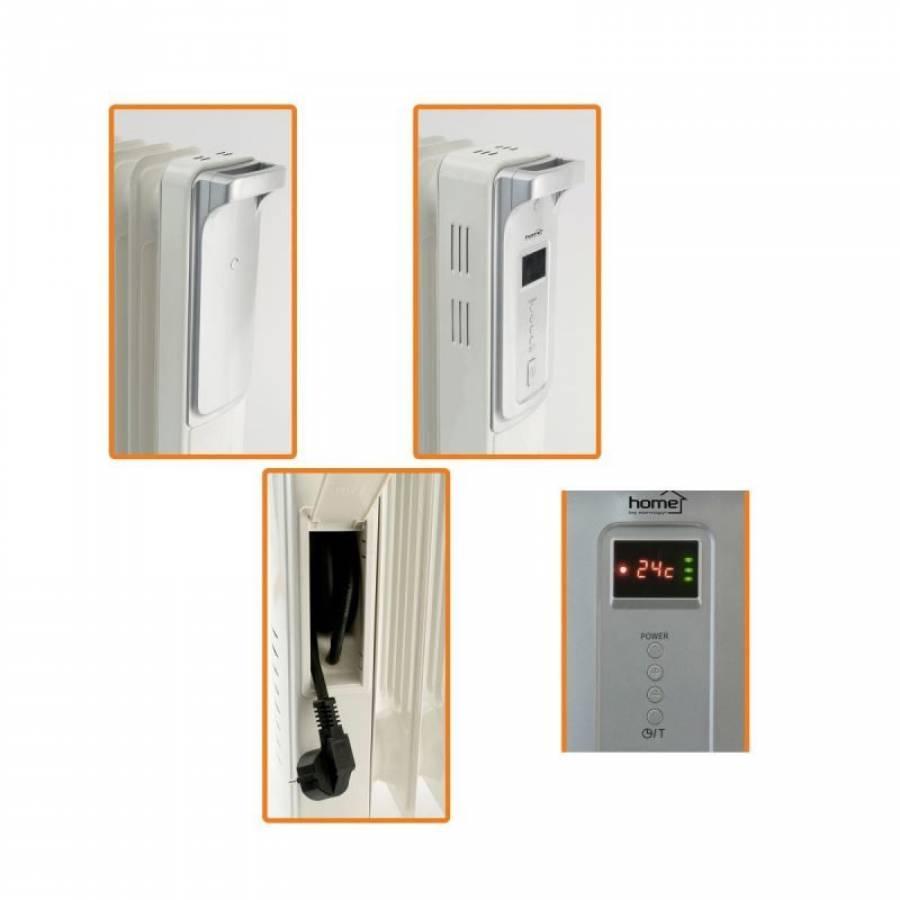 Radiator Cu Ulei, Putere 2500 W, 3 Trepte De Incalzire, 13 Elementi, Termostat Electronic, Ecran Digital, Protectie Supraincalzire Si Rasturnare, Alimentare 230 V/ 50 Hz, Design Modern, Alb