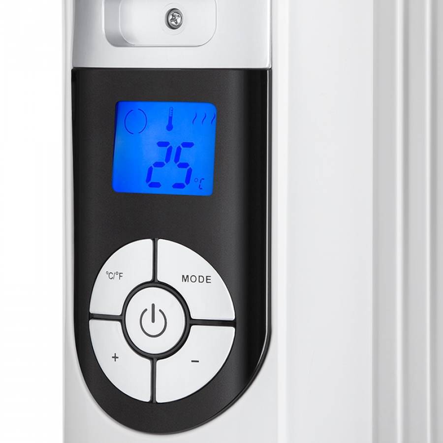 Radiator Electric Ulei Cu 11 Elementi, 2500w, 120 X 550 Mm, Ecran Lcd, Termostat Reglabil, Metal Si Plastic, Alb