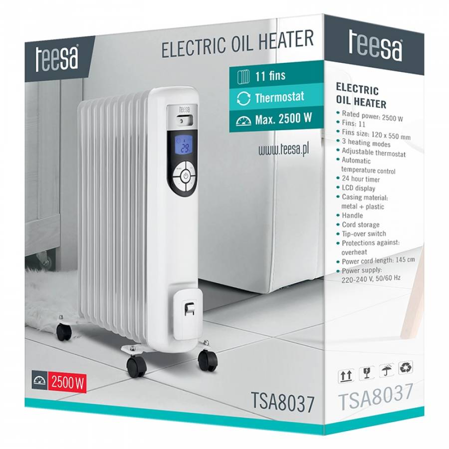 Radiator Electric Ulei Cu 11 Elementi, 2500w, 120 X 550 Mm, Ecran Lcd, Termostat Reglabil, Metal Si Plastic, Alb