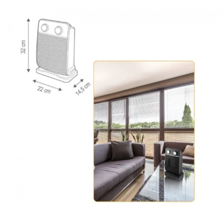Radiator Profesional Ceramic Cu Termostat Mecanic Si Oscilare Cuplabila 900 W / 1800 W, 2 Trepte De Incalzire, Protectie Supraincazlire , Protecte Rasturnare, Negru