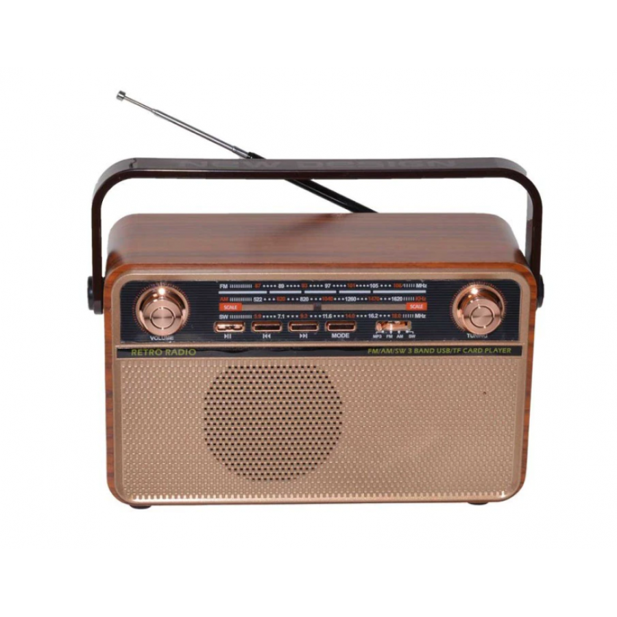 Radio Clasic Mp3 Portabil Cu Tuner Am/fm/sw, Conectare Usb/card Tf, Aux In, Acumulator Reincarcabil, Telecomanda, Design Retro, Culoare Maro
