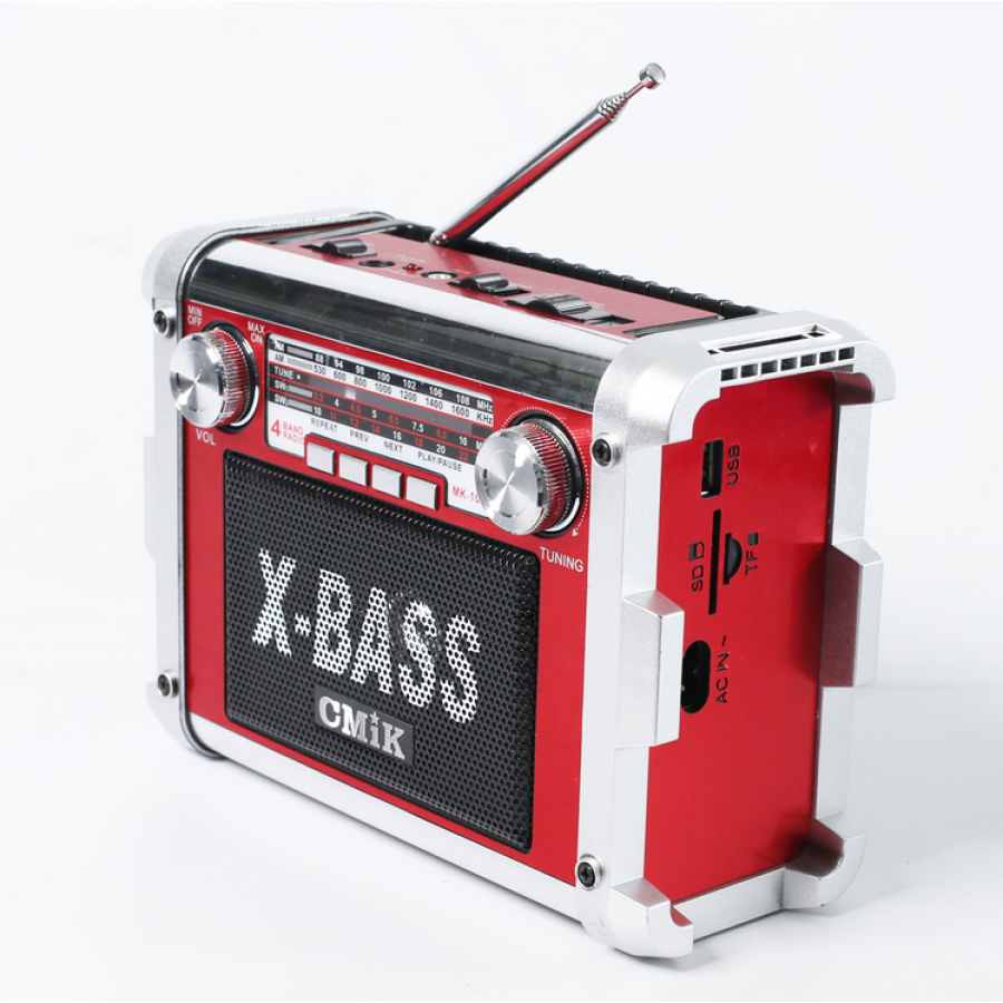 Radio Portabil Cu Baterie Reincarcabila, Intrare Usb Si Card Sd/tf, Ac 220v/50hz, Benzi Tuner Am / Fm / Sw, Antena Atasata, Culoare Rosu