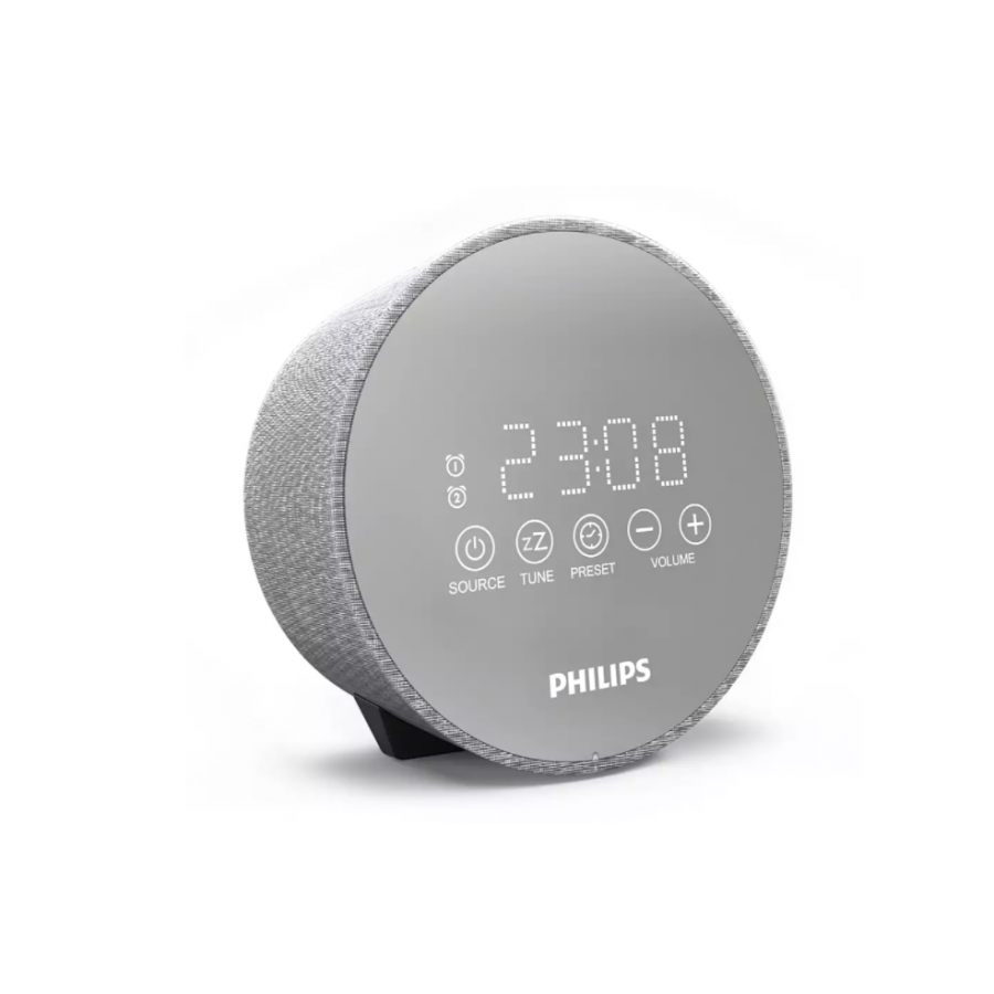 Radio Profesional Philips Cu Ceas, Afisaj Digital, Antena Fm,  87,5 - 108  Mhz, Tuner Digital, Alarma Radio / Buzzer, Control Volum Sus/jos, Argintiu