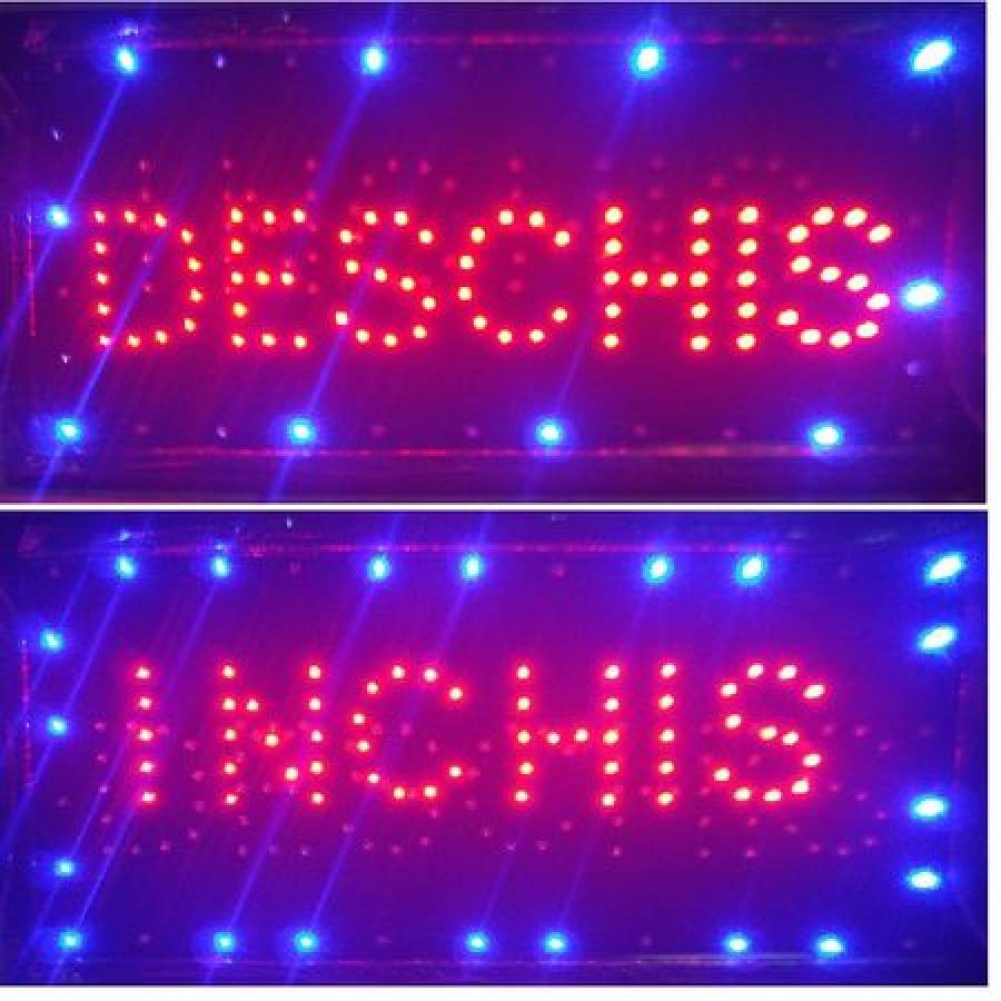 Reclama Luminoasa Deschis Klausstech, Tehnologie Led, Dimensiuni 50 X 25 Cm, Alimentare 220 V, Design Modern, Rosu/albastru