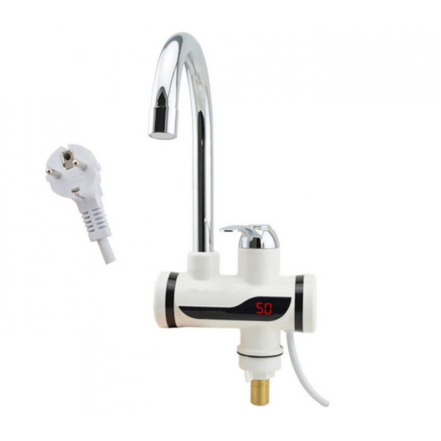 Robinet KlaussTech Instant De Apa Calda, Afisaj Lcd Al Temperaturii, Temperatura 30-60 Grade, Putere 3000w, Debit De 2l/min, Montare Pe Chiuveta, Alb/argintiu