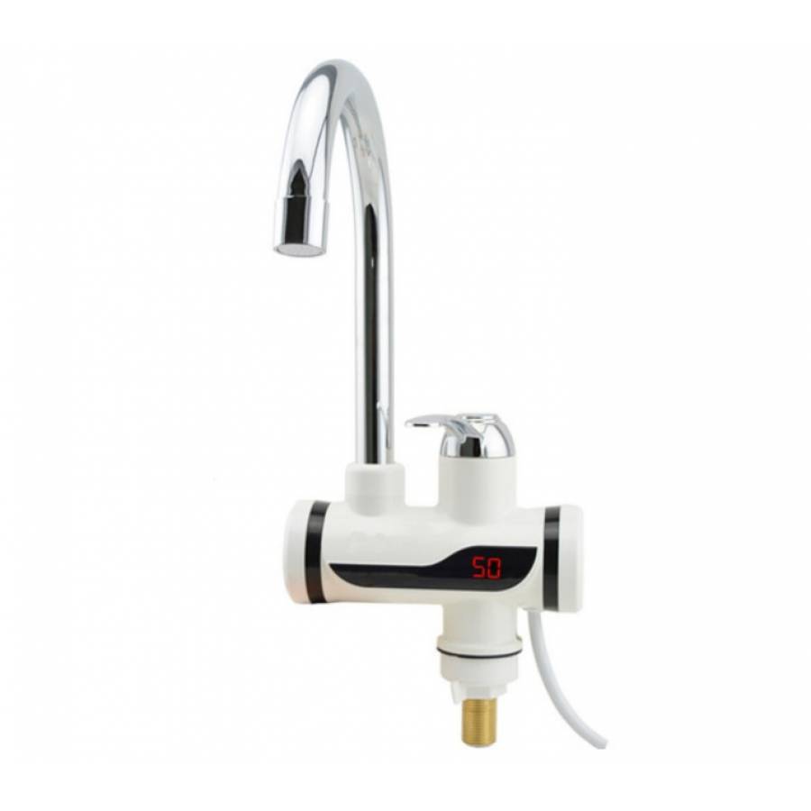 Robinet KlaussTech Instant De Apa Calda, Afisaj Lcd Al Temperaturii, Temperatura 30-60 Grade, Putere 3000w, Debit De 2l/min, Montare Pe Chiuveta, Alb/argintiu