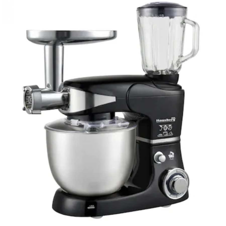 Robot De Bucatarie All In One, Multifunctional, 3 Cutite De Macinare Din Inox, Panou De Control, 6 Setari De Viteza, Putere De 1000 W, Functie Pulse, 5.7 Litri, Culoare Negru/alb