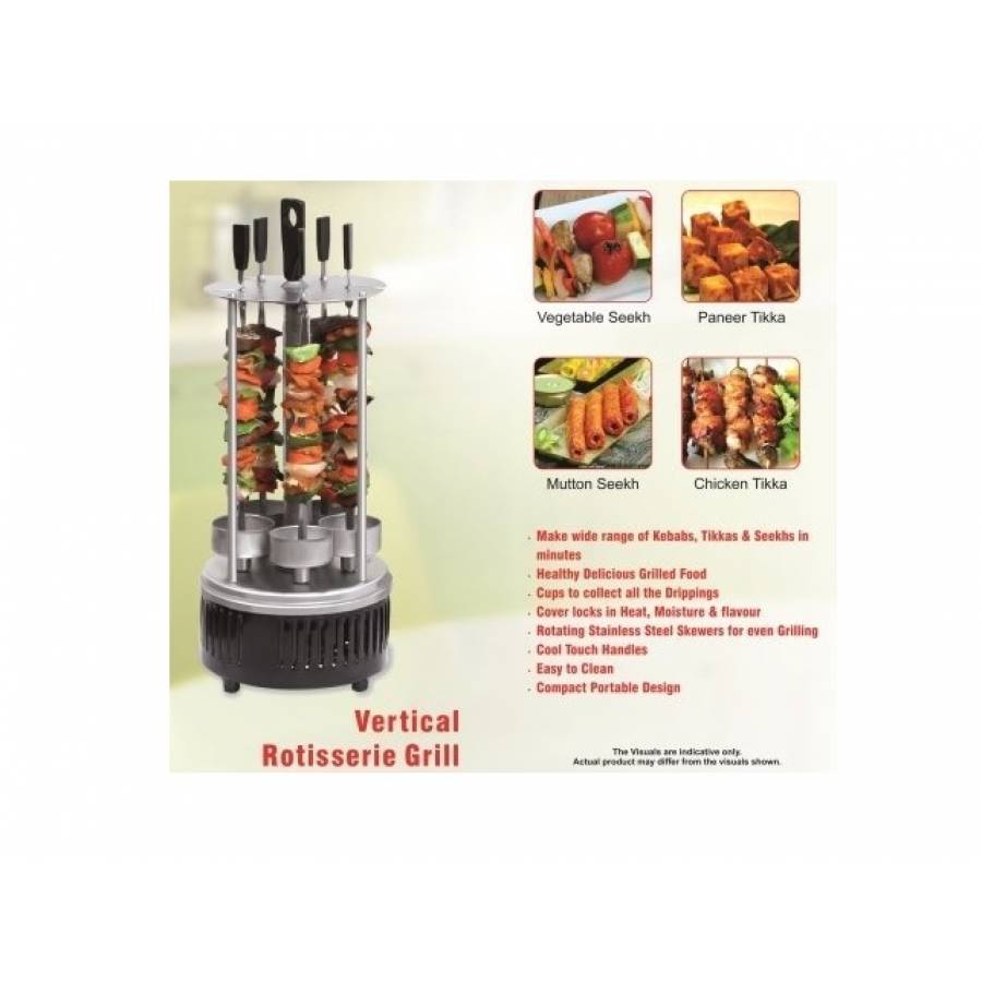 Rotisor Vertical Cu 6 X Furci, Unitate Principale Cu Element De Incalzire, Tava De Picurare, Protectie Impotriva Stropirii/caldurii, 1350 W, Argintiu/negru