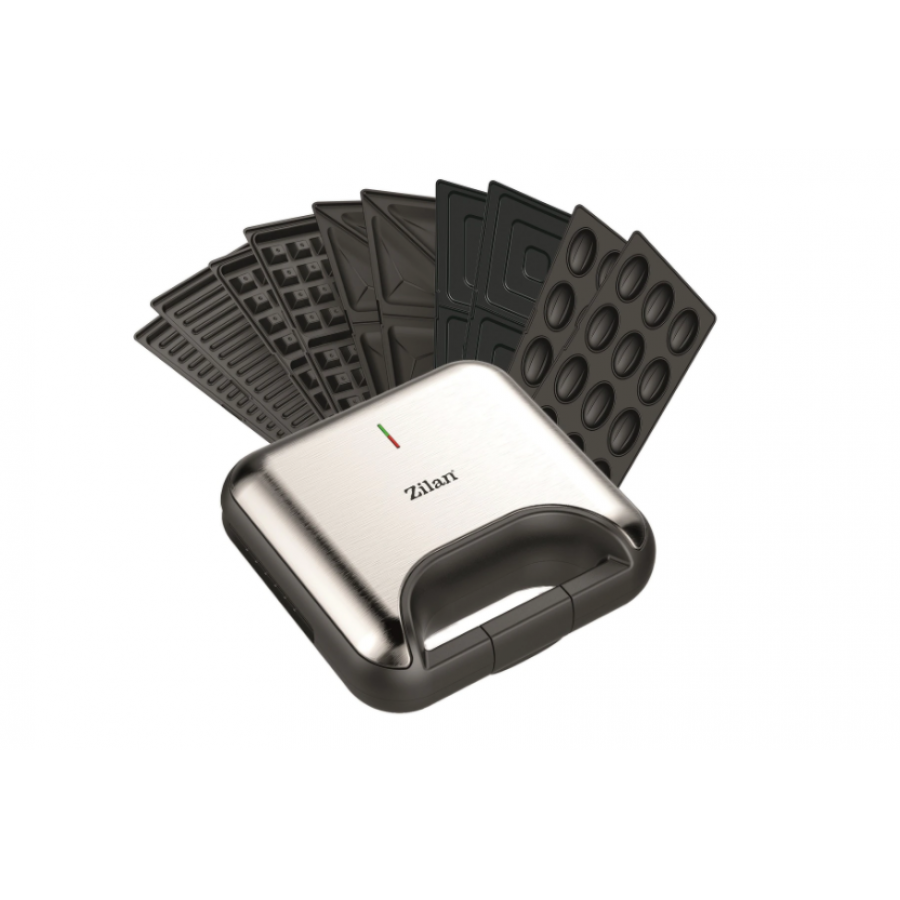 Sandwich-maker, Putere 800w, 5 Placi Grill, Lumina Led, Depozitare Pe Verticala, Picioare Antiaderente, Protectie Supraincalzire, Placi Pentru Grill, Triunghi, Sandwich, Nuci,  Waffle, Negru/argintiu