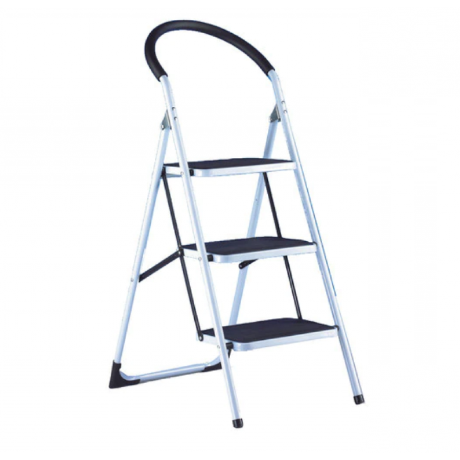 Scara Pliabila Klausstech, Aluminiu, 3 Trepte, Greutate Suportat 150kg, Usor De Folosit, Ergonomica, Alb/negru