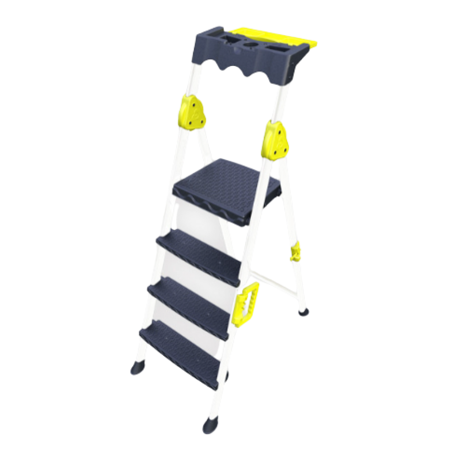 Scara Pliabila Klausstech, Metal, 5 Trepte, Trepte Antiaderente, Design Compact, Negru/alb/galben