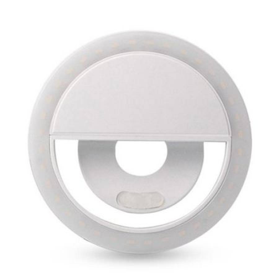 Selfie Ring Light Cu Functia De Incarcare Usb Klausstech , Lumina Portabila Smartphone , 3 Trepte De Intensitate , Design Modern , Culoare Alb