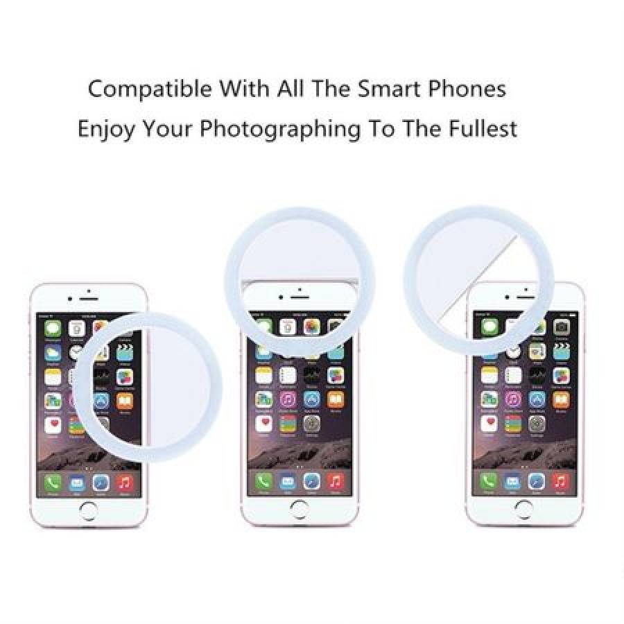 Selfie Ring Light Cu Functia De Incarcare Usb Klausstech , Lumina Portabila Smartphone , 3 Trepte De Intensitate , Design Modern , Culoare Alb