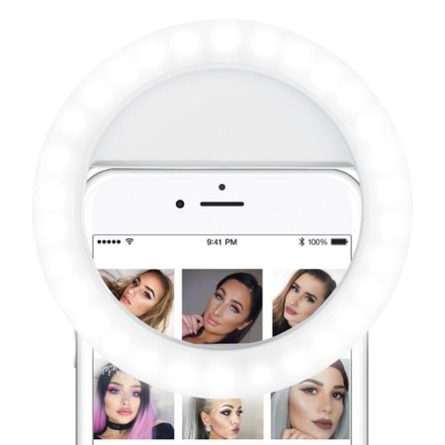 Selfie Ring Light Cu Functia De Incarcare Usb Klausstech , Lumina Portabila Smartphone , 3 Trepte De Intensitate , Design Modern , Culoare Alb