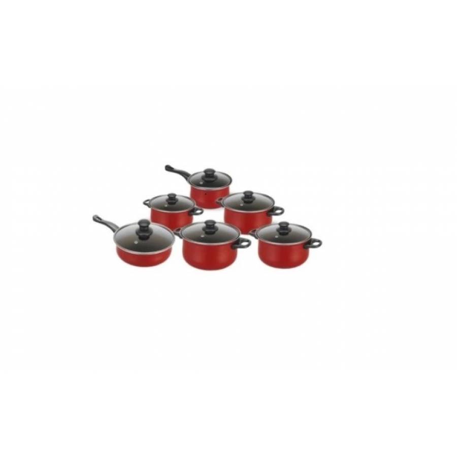Set 12 Piese Klausstech , 6 Vase Din Carbon+ 6 Capace De Sticla , 16-24 Cm , 1,35 L - 3,5 L, Rosu