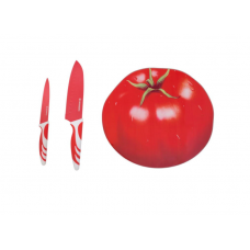 Set 2 Cutite Si Tocator Din Sticla Klausstech, Diametru 30 Cm,  Tocator Din Sticla Incasabila, Cutite Ceramice, Ergonomice, Usor De Folosit, Rosu