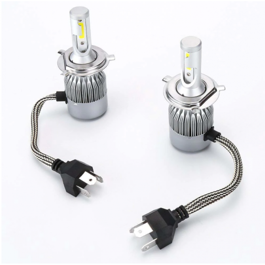 Set 2 X Becuri Led H4 Auto, Klausstech, 2 Faze Lumina, Aluminiu, 72w, Alb 6000k, Protetie Ip65, 3800 Lumeni, Unghi 360, Argintiu