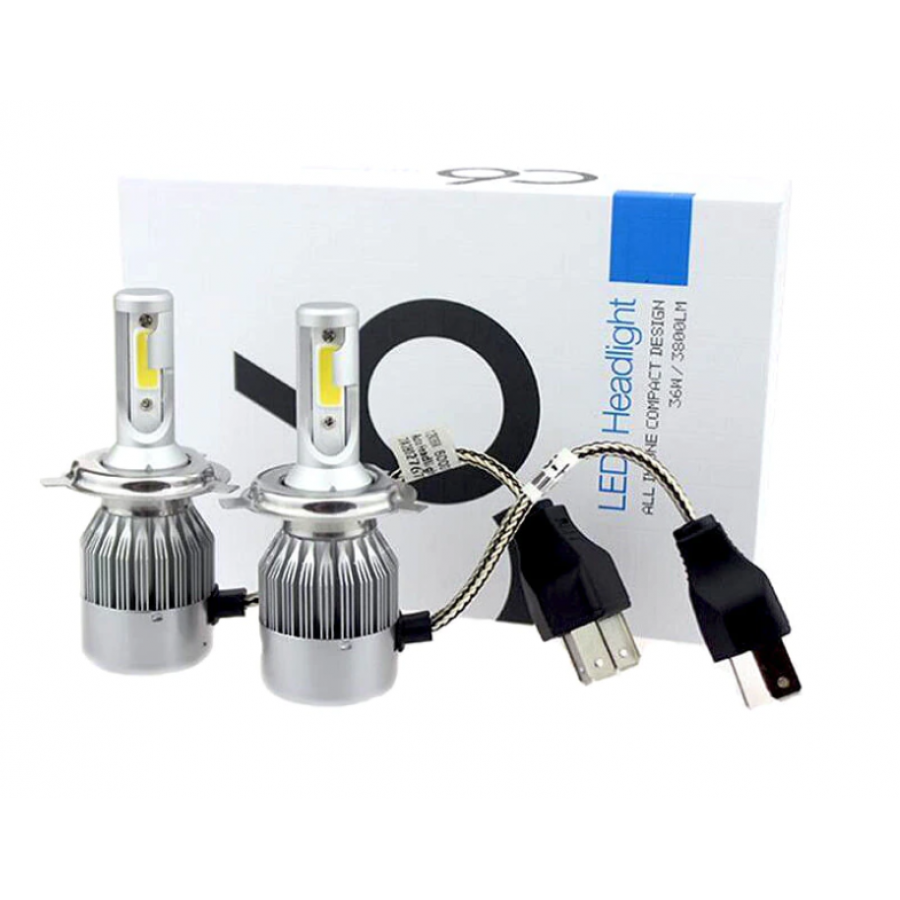 Set 2 X Becuri Led H4 Auto, Klausstech, 2 Faze Lumina, Aluminiu, 72w, Alb 6000k, Protetie Ip65, 3800 Lumeni, Unghi 360, Argintiu