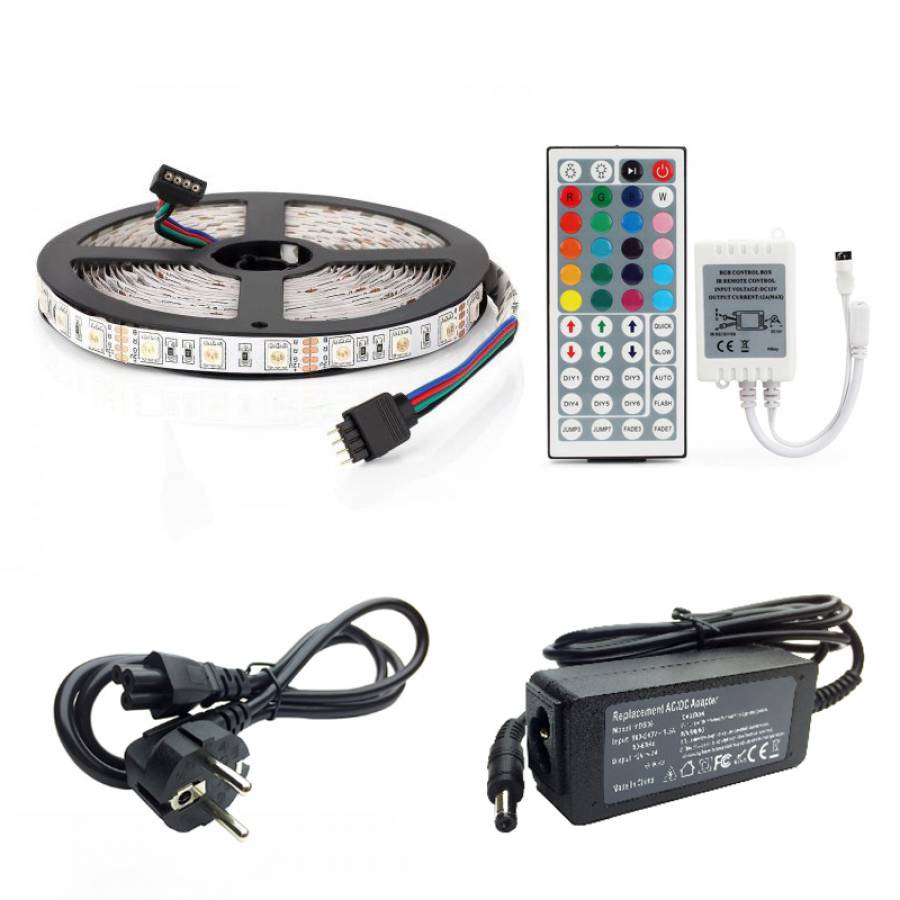 Set 4 Kit-uri Banda Klausstech Led Rgb 5050, 5 M X 4 Buc - 20 M Total, Telecomenzi 44 Taste Si Adaptoare Incluse