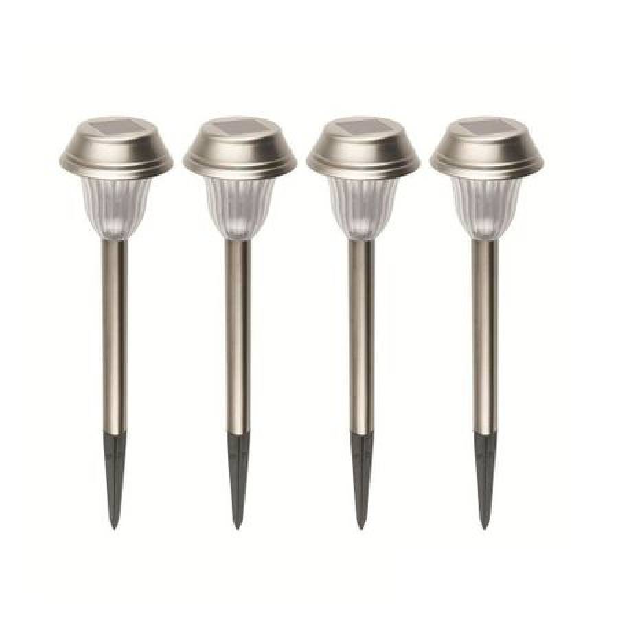 Set 4 Lampi Solare De Gradina Cu Lumina Led, Pornire/oprire Automata, Inaltime 37,5 Cm, Incarcare Solara, Design Clasic, Argintiu